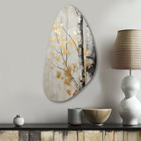 Tree Whispers Of Gray And Gold - Asymmetric Metal Wall Art