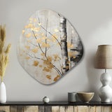 Tree Whispers Of Gray And Gold - Asymmetric Metal Wall Art