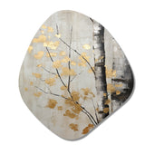 Tree Whispers Of Gray And Gold - Asymmetric Metal Wall Art