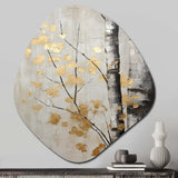 Tree Whispers Of Gray And Gold - Asymmetric Metal Wall Art