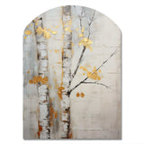 Tree Whispers Of Grey & Yellow III - Asymmetric Metal Wall Art