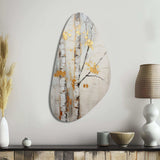 Tree Whispers Of Grey & Yellow III - Asymmetric Metal Wall Art