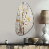 Tree Whispers Of Grey & Yellow III - Asymmetric Metal Wall Art