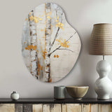 Tree Whispers Of Grey & Yellow III - Asymmetric Metal Wall Art