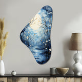 Blue White Tree Moonlit Silhouette I - Asymmetric Metal Wall Art