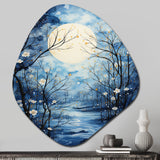 Blue White Tree Moonlit Silhouette I - Asymmetric Metal Wall Art