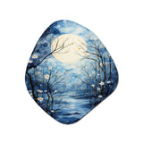 Blue White Tree Moonlit Silhouette I - Asymmetric Metal Wall Art