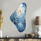 Blue White Tree Moonlit Silhouette II - Asymmetric Metal Wall Art