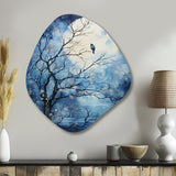 Blue White Tree Moonlit Silhouette II - Asymmetric Metal Wall Art