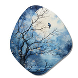 Blue White Tree Moonlit Silhouette II - Asymmetric Metal Wall Art