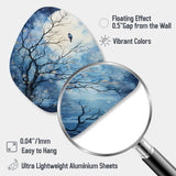 Blue White Tree Moonlit Silhouette II - Asymmetric Metal Wall Art