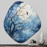 Blue White Tree Moonlit Silhouette II - Asymmetric Metal Wall Art