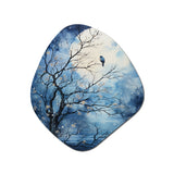 Blue White Tree Moonlit Silhouette II - Asymmetric Metal Wall Art