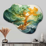 Redwood Tree Symphony Of Green Orange - Asymmetric Metal Wall Art