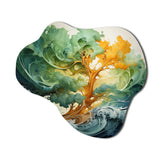 Redwood Tree Symphony Of Green Orange - Asymmetric Metal Wall Art