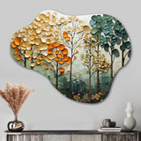 Orange Green Trees Canopy Patchwork I - Asymmetric Metal Wall Art