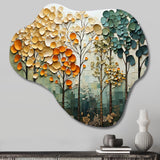 Orange Green Trees Canopy Patchwork I - Asymmetric Metal Wall Art