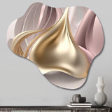 Minimal Liquid Gold And Taupe Waves II - Asymmetric Metal Wall Art