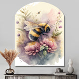 Bee Flying To A Flower Watercolour I - Asymmetric Metal Wall Art