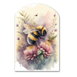 Bee Flying To A Flower Watercolour I - Asymmetric Metal Wall Art