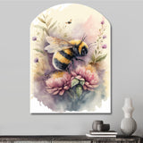 Bee Flying To A Flower Watercolour I - Asymmetric Metal Wall Art