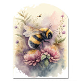 Bee Flying To A Flower Watercolour I - Asymmetric Metal Wall Art