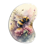 Bee Flying To A Flower Watercolour I - Asymmetric Metal Wall Art