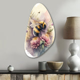 Bee Flying To A Flower Watercolour I - Asymmetric Metal Wall Art