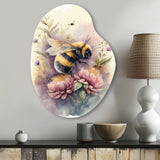 Bee Flying To A Flower Watercolour I - Asymmetric Metal Wall Art