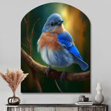 Beautiful Bright Bluebird On A Branch III - Asymmetric Metal Wall Art