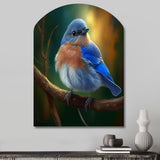 Beautiful Bright Bluebird On A Branch III - Asymmetric Metal Wall Art