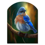 Beautiful Bright Bluebird On A Branch III - Asymmetric Metal Wall Art