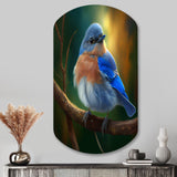 Beautiful Bright Bluebird On A Branch III - Asymmetric Metal Wall Art