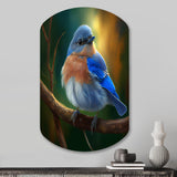 Beautiful Bright Bluebird On A Branch III - Asymmetric Metal Wall Art