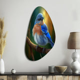 Beautiful Bright Bluebird On A Branch III - Asymmetric Metal Wall Art