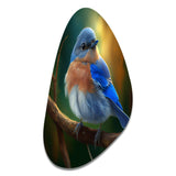 Beautiful Bright Bluebird On A Branch III - Asymmetric Metal Wall Art