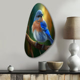 Beautiful Bright Bluebird On A Branch III - Asymmetric Metal Wall Art