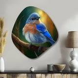 Beautiful Bright Bluebird On A Branch III - Asymmetric Metal Wall Art