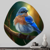 Beautiful Bright Bluebird On A Branch III - Asymmetric Metal Wall Art