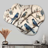 Four Vintage Blue Birds On A Branch II - Asymmetric Metal Wall Art