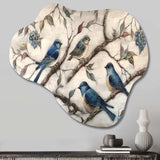 Four Vintage Blue Birds On A Branch II - Asymmetric Metal Wall Art