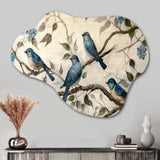 Four Vintage Blue Birds On A Branch III - Asymmetric Metal Wall Art