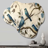 Four Vintage Blue Birds On A Branch III - Asymmetric Metal Wall Art