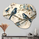 Four Vintage Blue Birds On A Branch IV - Asymmetric Metal Wall Art