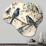 Four Vintage Blue Birds On A Branch IV - Asymmetric Metal Wall Art