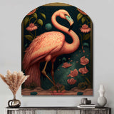 Vintage Pink Flamingo With Roses - Asymmetric Metal Wall Art