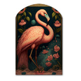 Vintage Pink Flamingo With Roses - Asymmetric Metal Wall Art