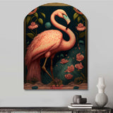 Vintage Pink Flamingo With Roses - Asymmetric Metal Wall Art