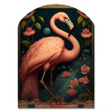 Vintage Pink Flamingo With Roses - Asymmetric Metal Wall Art