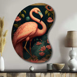 Vintage Pink Flamingo With Roses - Asymmetric Metal Wall Art